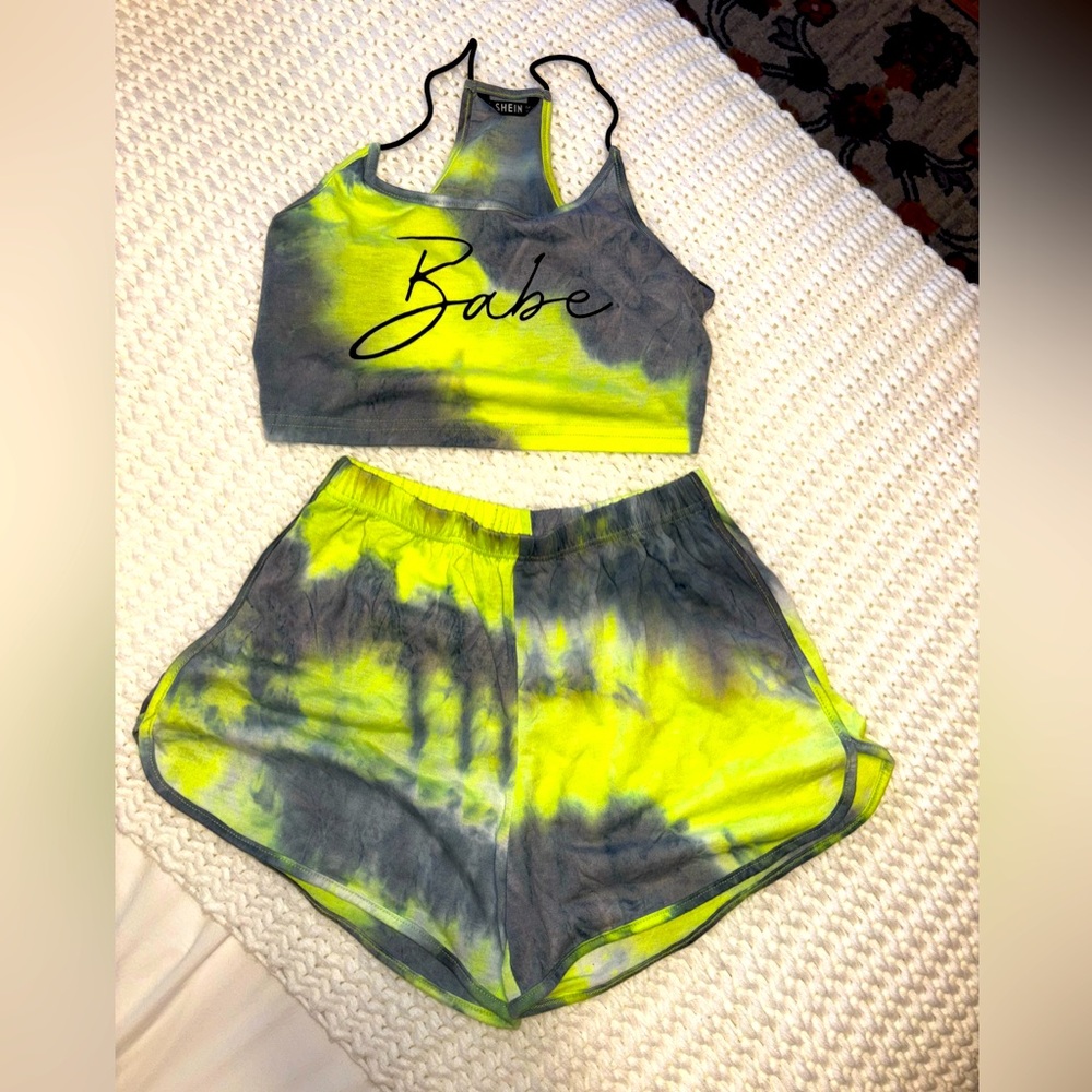 SHEIN Neon Tie-Dye 'Babe' Pajama Set